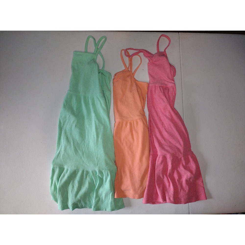 Old Navy Girls Ribbed Tank Dresses in Mint Green, Peach, Pink - 3 Pack
